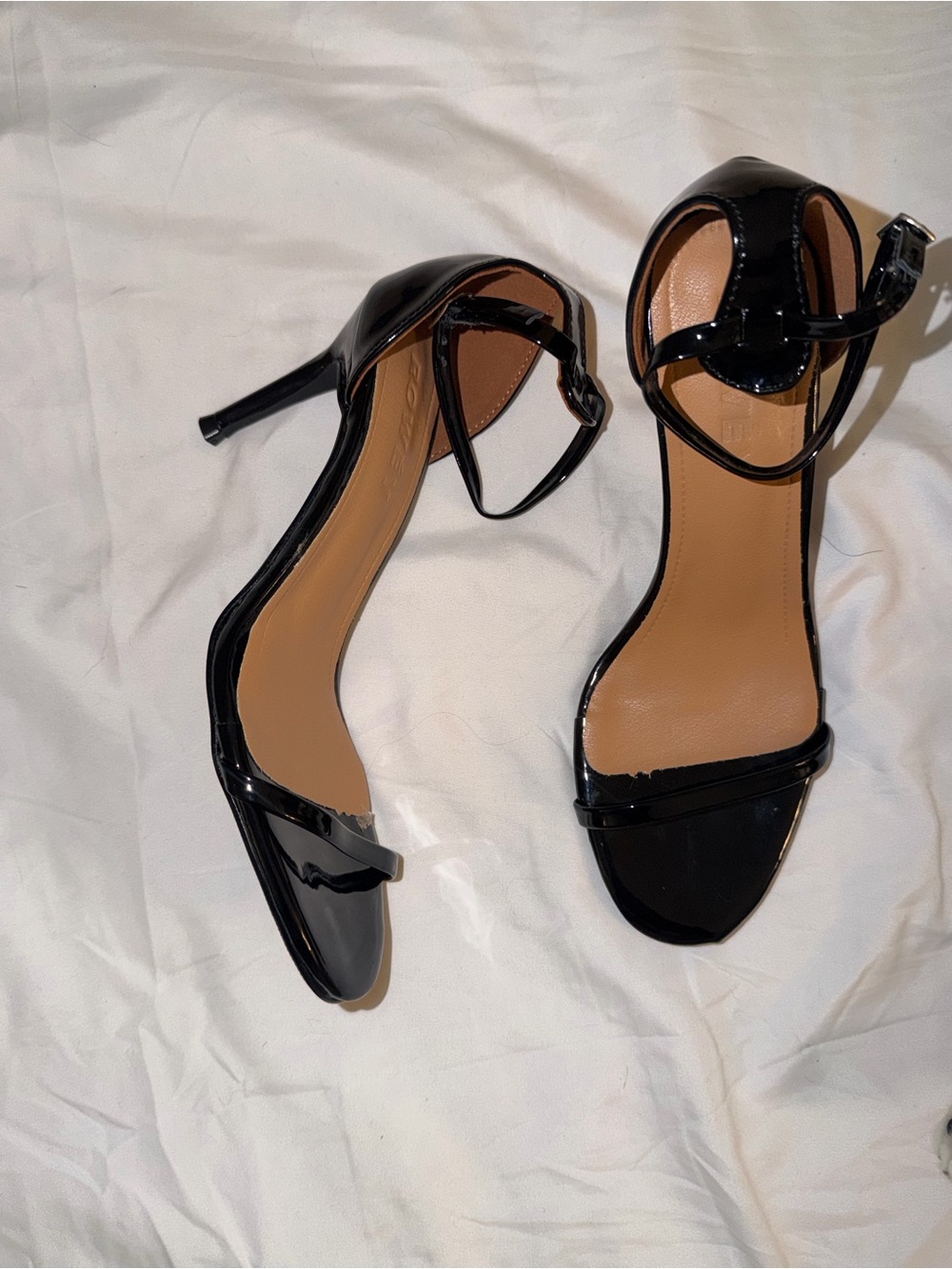 Black Patent Ankle-Strap Stiletto Sandals - Women